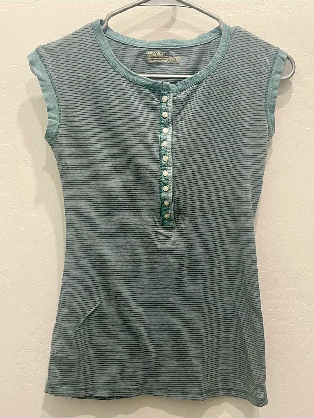 Mossimo Supply Co. Teal Striped Henley Tank